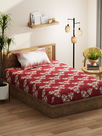 Extra Smooth Micro Single Bedsheet With 1 Pillow Covers <small> (floral-burgundy)</small>