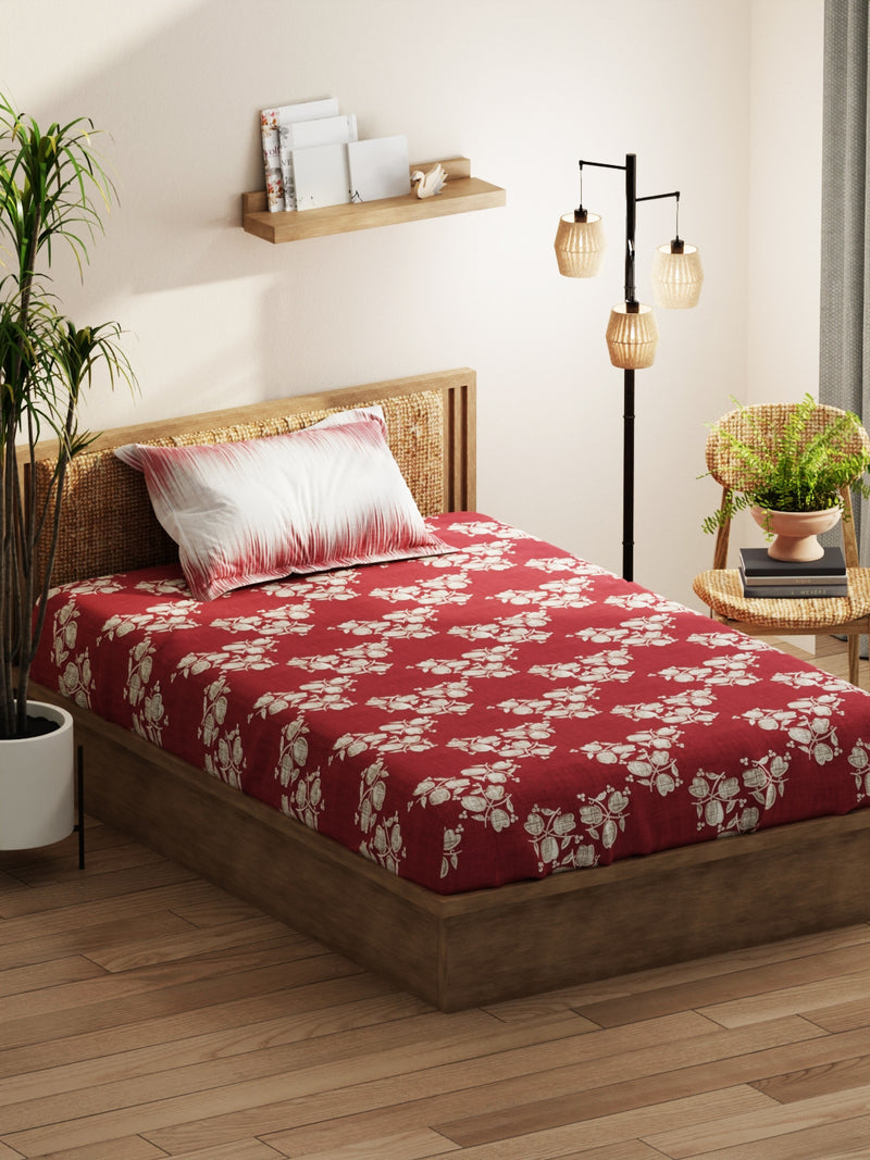 Extra Smooth Micro Single Bedsheet With 1 Pillow Covers <small> (floral-burgundy)</small>
