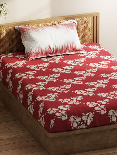 Extra Smooth Micro Single Bedsheet With 1 Pillow Covers <small> (floral-burgundy)</small>