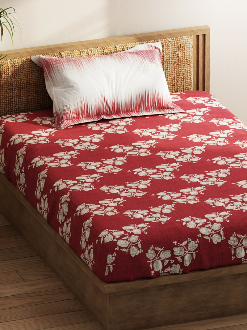 Extra Smooth Micro Single Bedsheet With 1 Pillow Covers <small> (floral-burgundy)</small>