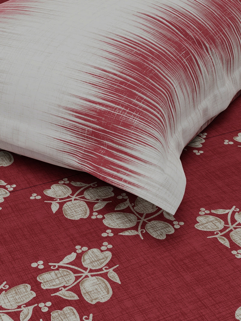 Extra Smooth Micro Single Bedsheet With 1 Pillow Covers <small> (floral-burgundy)</small>