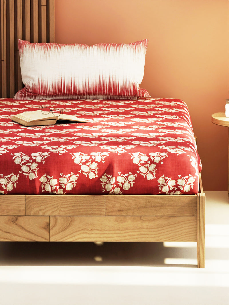 Extra Smooth Micro Single Bedsheet With 1 Pillow Cover <small> (floral-burgundy)</small>