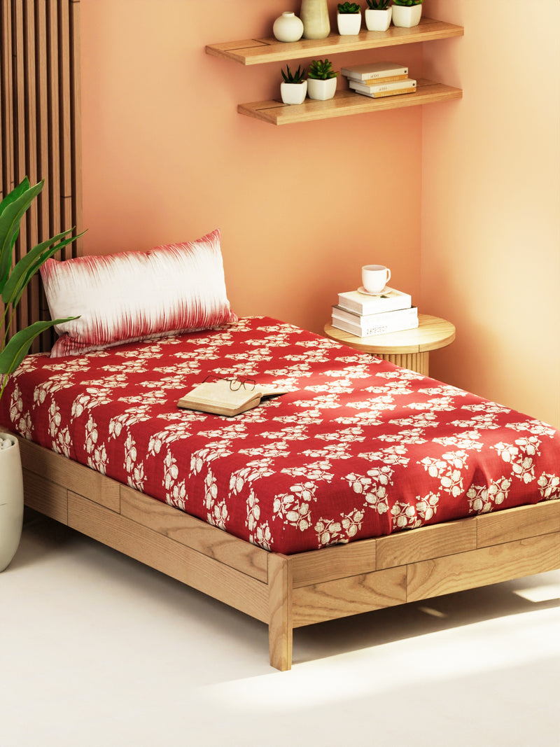 Extra Smooth Micro Single Bedsheet With 1 Pillow Cover <small> (floral-burgundy)</small>