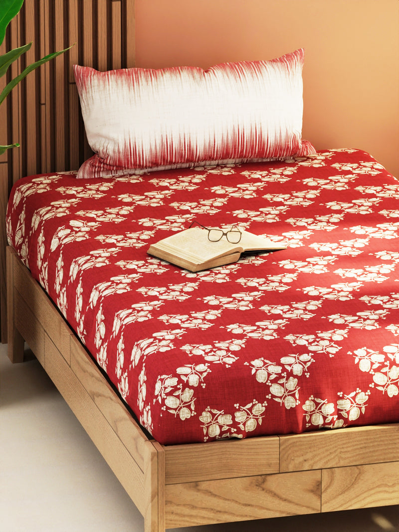 Extra Smooth Micro Single Bedsheet With 1 Pillow Cover <small> (floral-burgundy)</small>