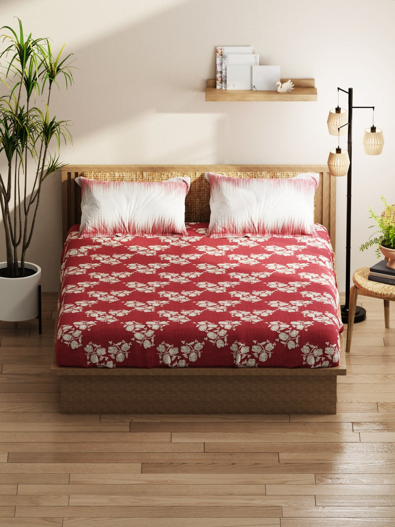 Extra Smooth Micro Double Bedsheet With 2 Pillow Covers <small> (floral-burgundy)</small>