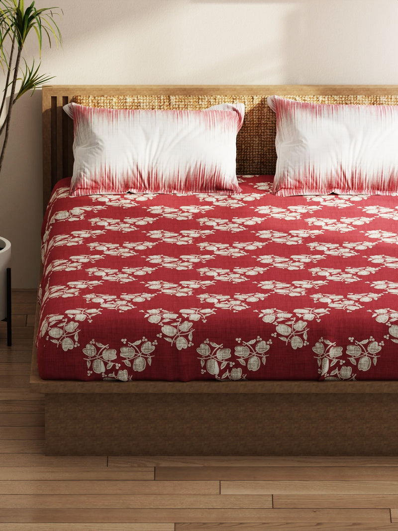 Extra Smooth Micro Double Bedsheet With 2 Pillow Covers <small> (floral-burgundy)</small>