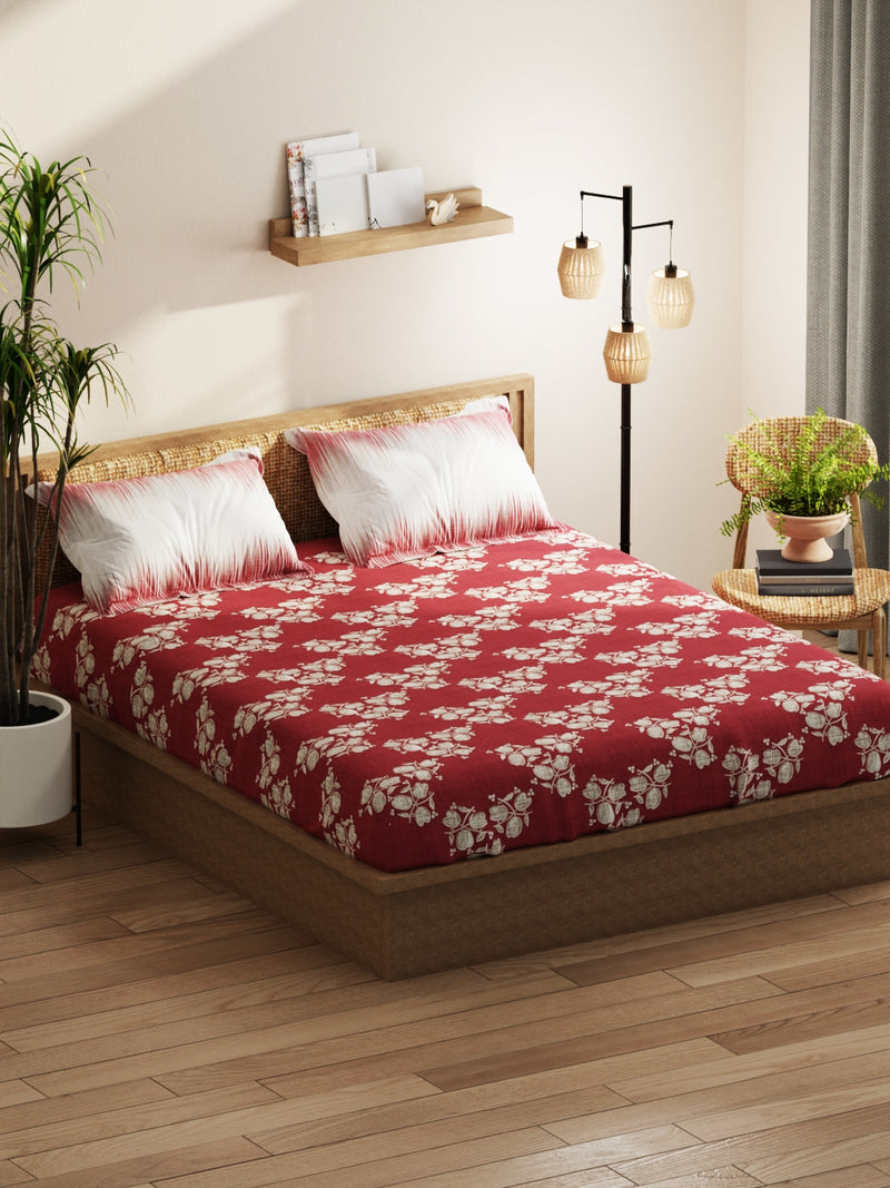 Extra Smooth Micro Double Bedsheet With 2 Pillow Covers <small> (floral-burgundy)</small>
