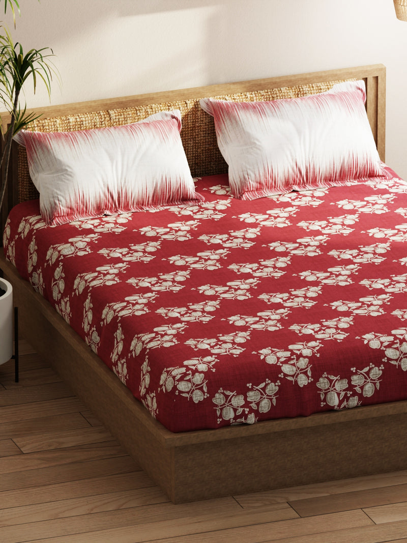 Extra Smooth Micro Double Bedsheet With 2 Pillow Covers <small> (floral-burgundy)</small>