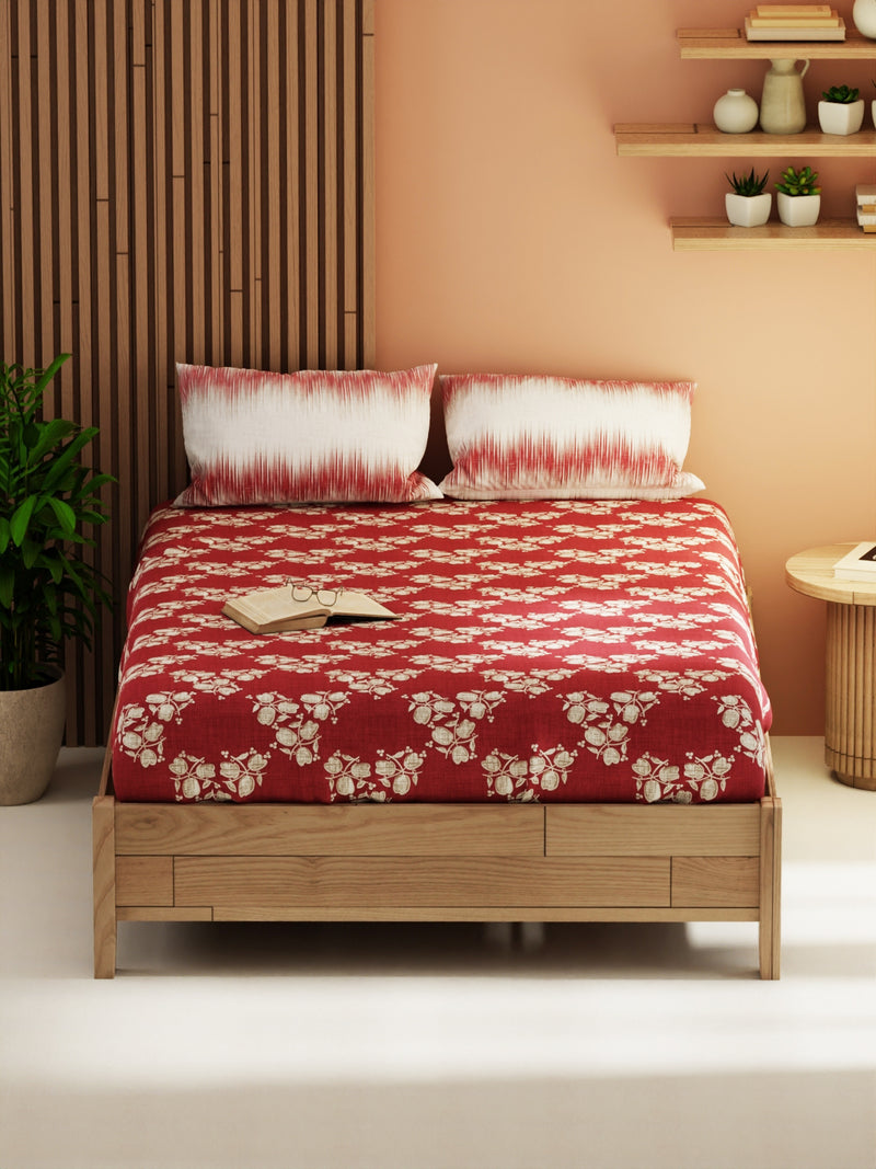 Extra Smooth Micro Double Bedsheet With 2 Pillow Covers <small> (floral-burgundy)</small>