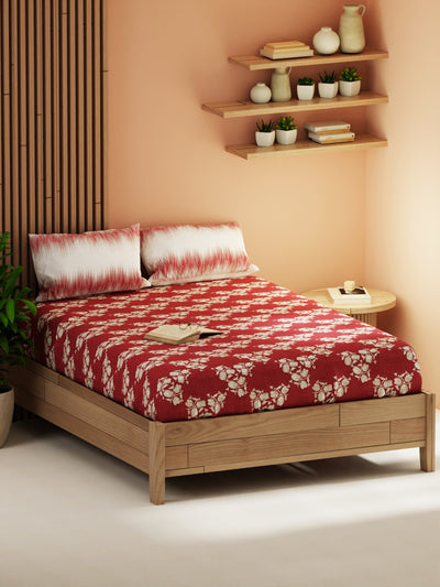 Extra Smooth Micro Double Bedsheet With 2 Pillow Covers <small> (floral-burgundy)</small>