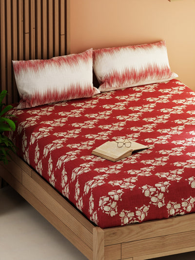 Extra Smooth Micro Double Bedsheet With 2 Pillow Covers <small> (floral-burgundy)</small>