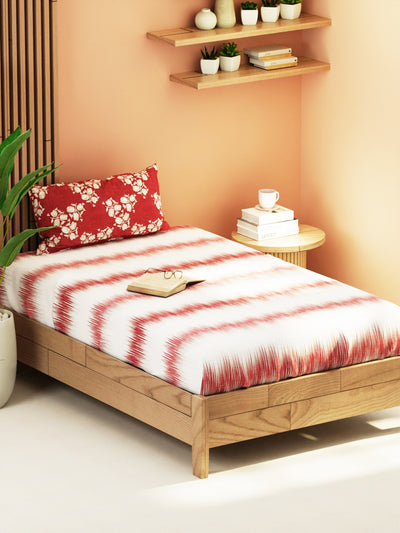 Extra Smooth Micro Single Bedsheet With 1 Pillow Cover <small> (abstract-blush/burgundy)</small>