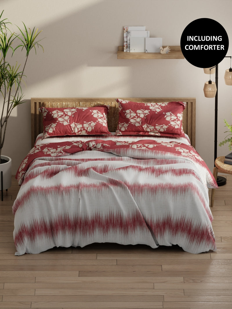 Extra Smooth Double Comforter With 1 Double Bedsheet 2 Pillow Covers, For Ac Room <small> (abstract-blush/burgundy)</small>