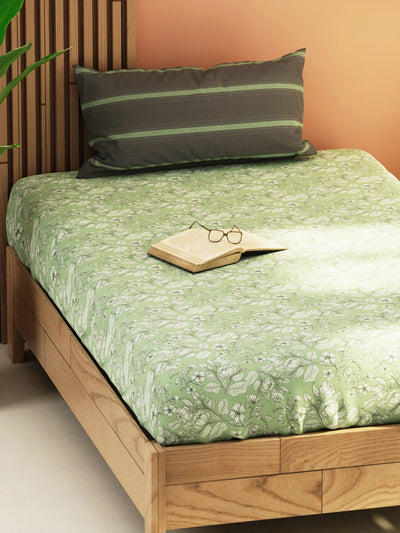 Extra Smooth Micro Single Bedsheet With 1 Pillow Cover <small> (floral-pistachio)</small>