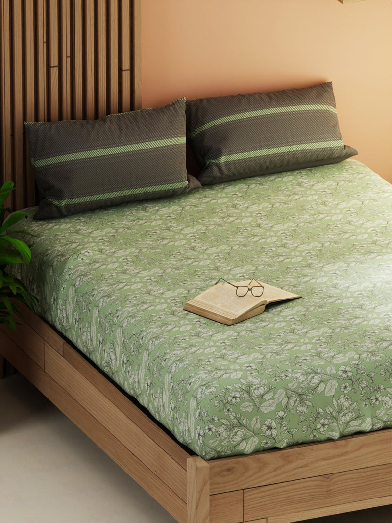 Extra Smooth Micro Double Bedsheet With 2 Pillow Covers <small> (floral-pistachio)</small>