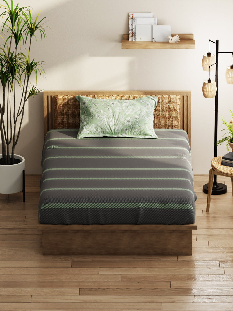 Extra Smooth Micro Single Bedsheet With 1 Pillow Covers <small> (stripe-grey/pistachio)</small>
