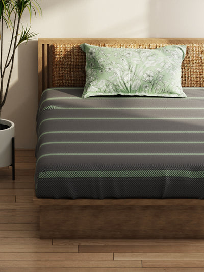 Extra Smooth Micro Single Bedsheet With 1 Pillow Covers <small> (stripe-grey/pistachio)</small>