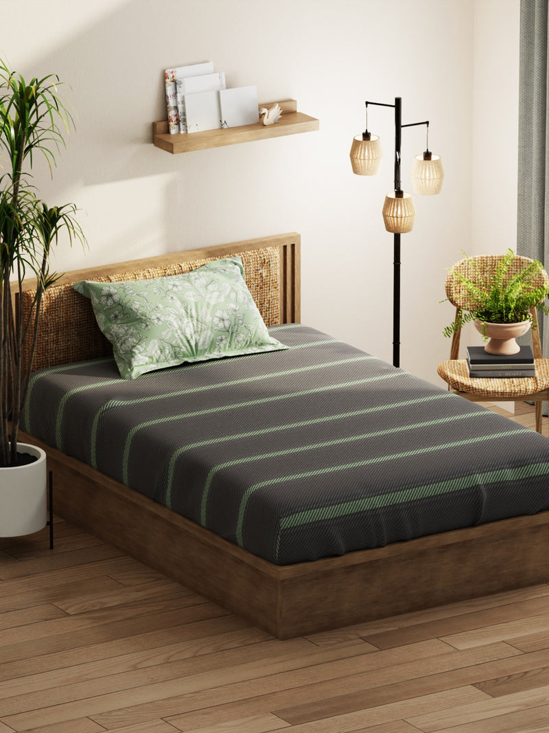Extra Smooth Micro Single Bedsheet With 1 Pillow Covers <small> (stripe-grey/pistachio)</small>