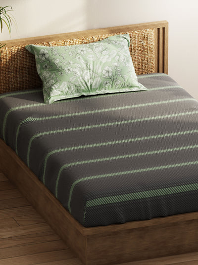Extra Smooth Micro Single Bedsheet With 1 Pillow Covers <small> (stripe-grey/pistachio)</small>