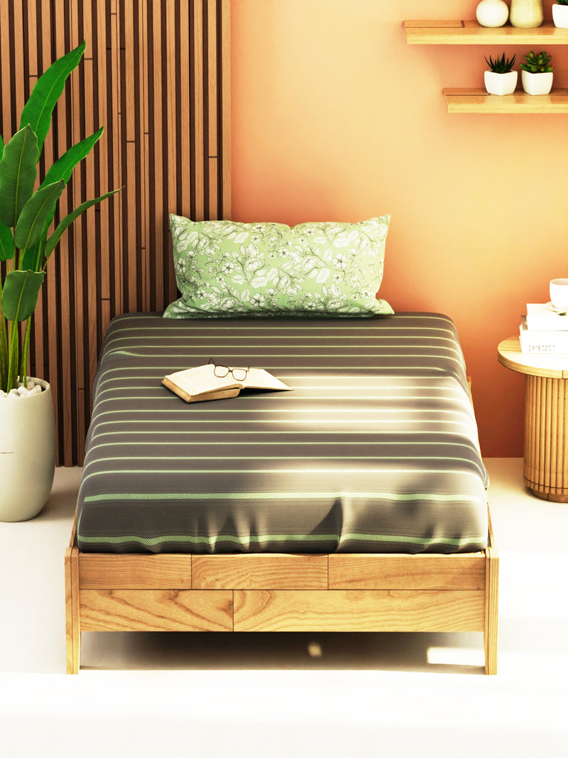Extra Smooth Micro Single Bedsheet With 1 Pillow Cover <small> (stripe-grey/pistachio)</small>