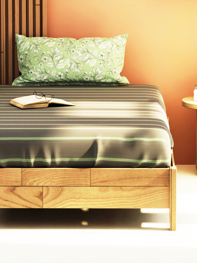Extra Smooth Micro Single Bedsheet With 1 Pillow Cover <small> (stripe-grey/pistachio)</small>