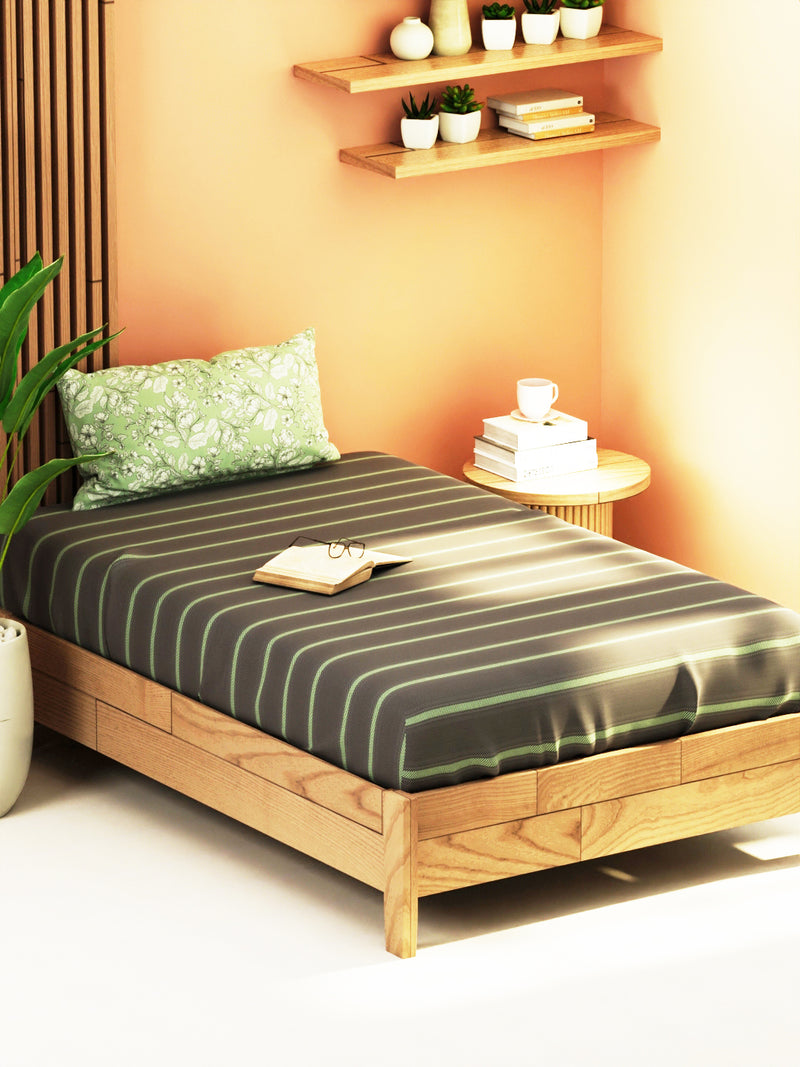 Extra Smooth Micro Single Bedsheet With 1 Pillow Cover <small> (stripe-grey/pistachio)</small>