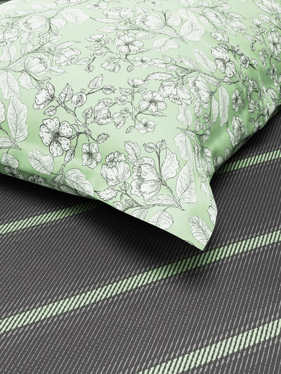Extra Smooth Micro Single Bedsheet With 1 Pillow Cover <small> (stripe-grey/pistachio)</small>