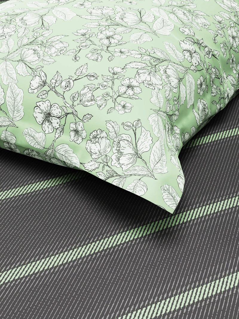 Extra Smooth Micro Single Bedsheet With 1 Pillow Cover <small> (stripe-grey/pistachio)</small>