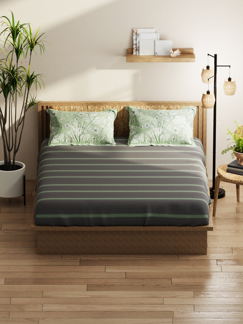 Extra Smooth Micro Double Bedsheet With 2 Pillow Covers <small> (stripe-grey/pistachio)</small>