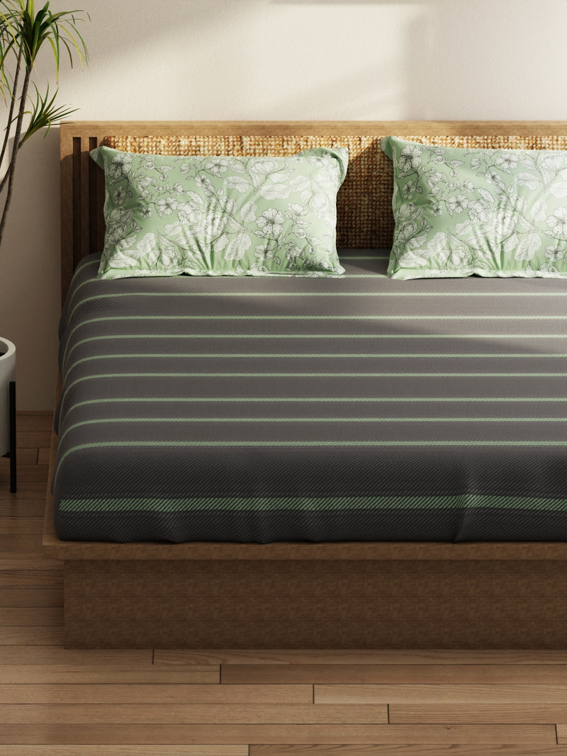 Extra Smooth Micro Double Bedsheet With 2 Pillow Covers <small> (stripe-grey/pistachio)</small>