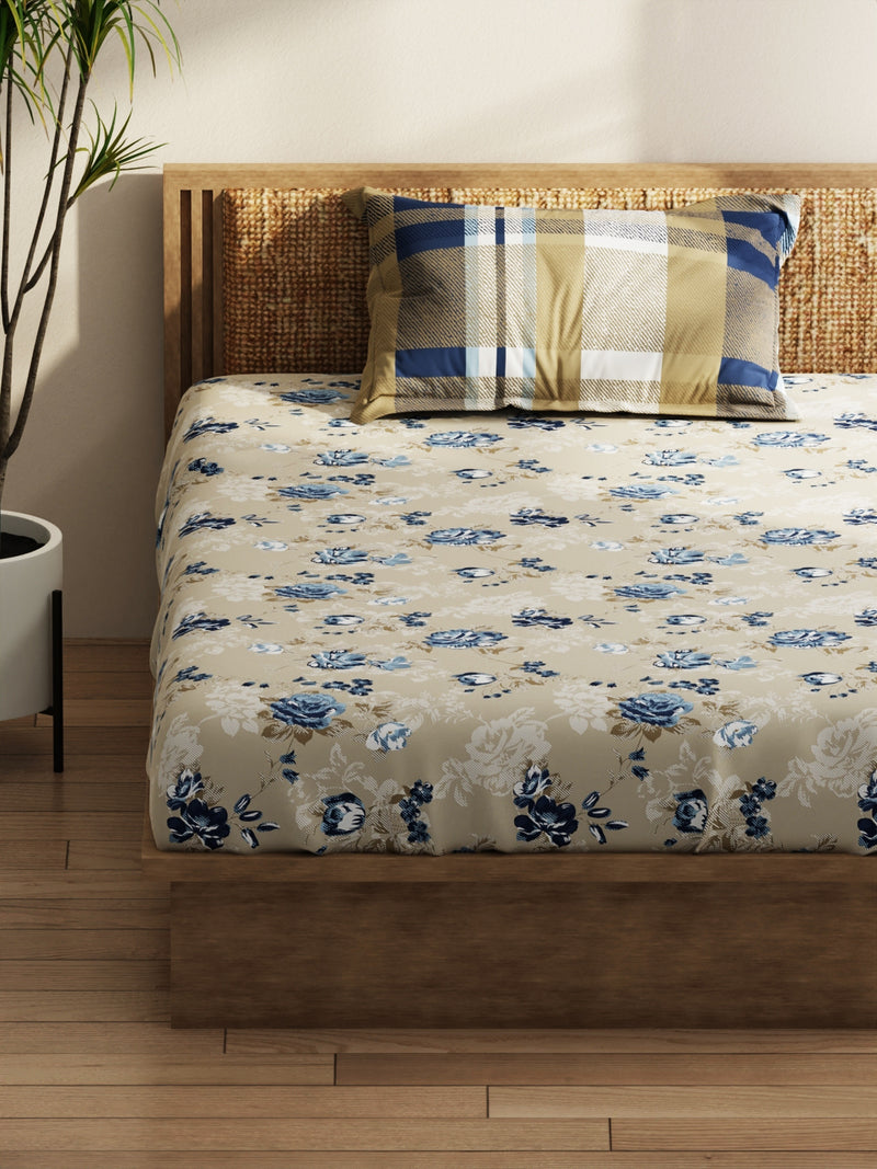 Extra Smooth Micro Single Bedsheet With 1 Pillow Covers <small> (floral-sand/blue)</small>