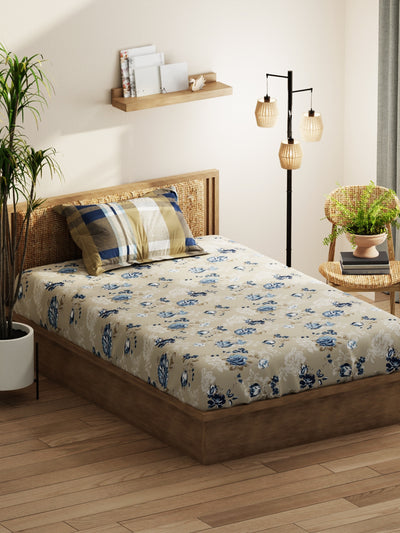 Extra Smooth Micro Single Bedsheet With 1 Pillow Covers <small> (floral-sand/blue)</small>