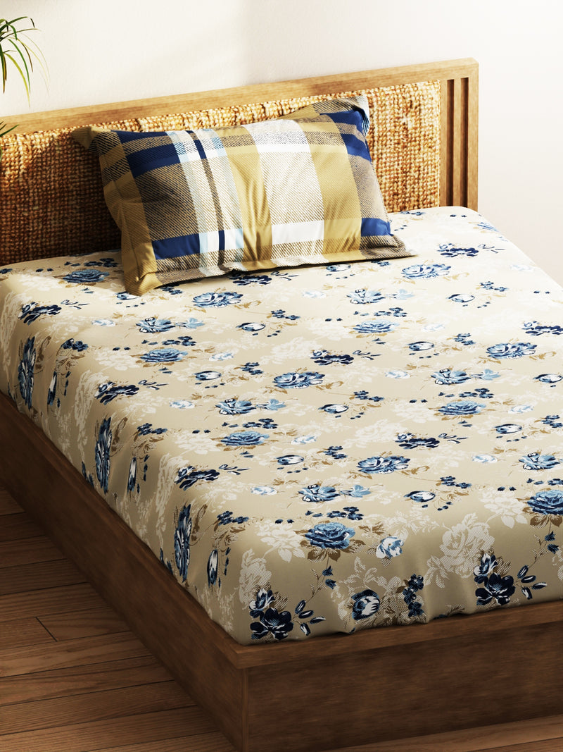 Extra Smooth Micro Single Bedsheet With 1 Pillow Covers <small> (floral-sand/blue)</small>