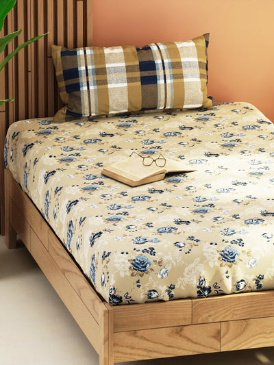 Extra Smooth Micro Single Bedsheet With 1 Pillow Cover <small> (floral-sand/blue)</small>