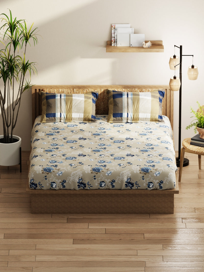 Extra Smooth Micro Double Bedsheet With 2 Pillow Covers <small> (floral-sand/blue)</small>