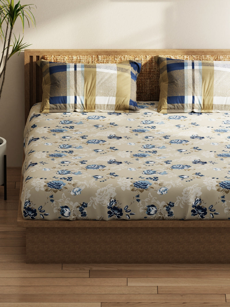 Extra Smooth Micro Double Bedsheet With 2 Pillow Covers <small> (floral-sand/blue)</small>