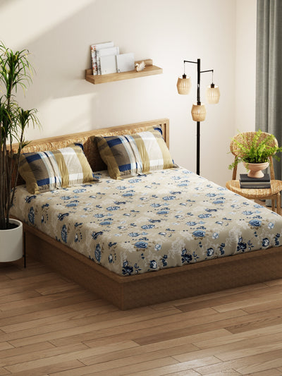 Extra Smooth Micro Double Bedsheet With 2 Pillow Covers <small> (floral-sand/blue)</small>