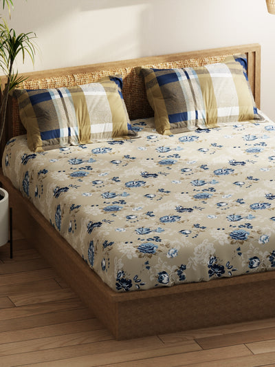 Extra Smooth Micro Double Bedsheet With 2 Pillow Covers <small> (floral-sand/blue)</small>