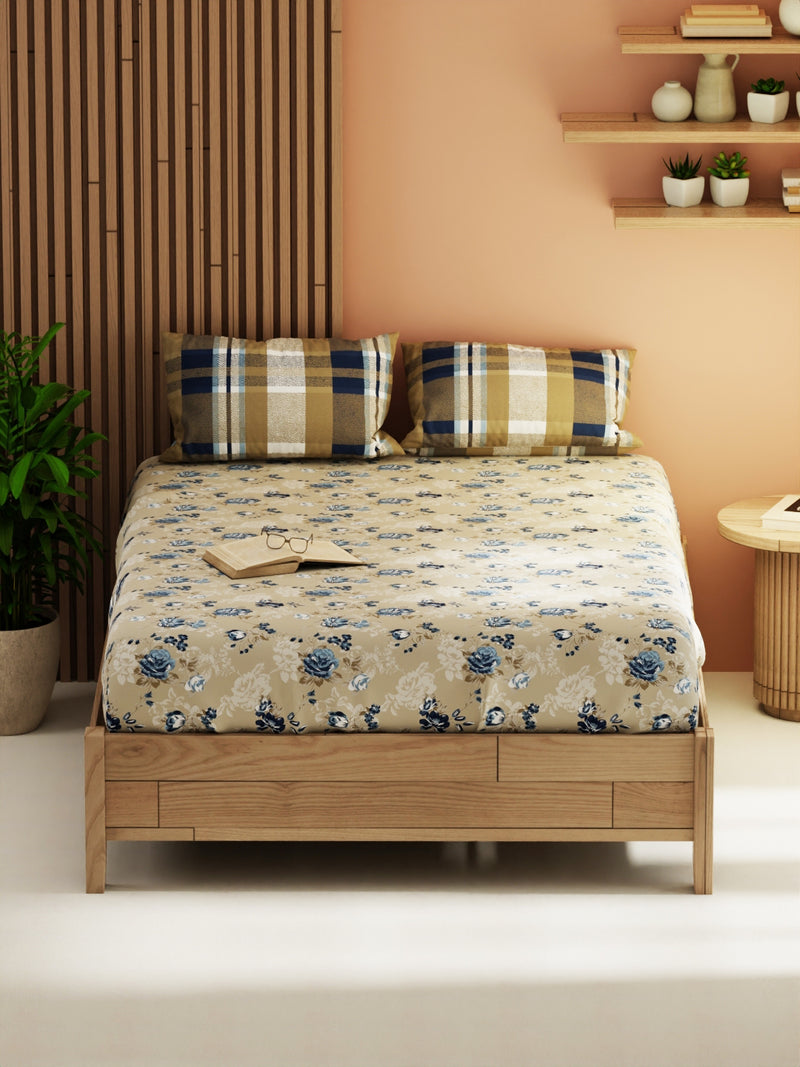 Extra Smooth Micro Double Bedsheet With 2 Pillow Covers <small> (floral-sand/blue)</small>