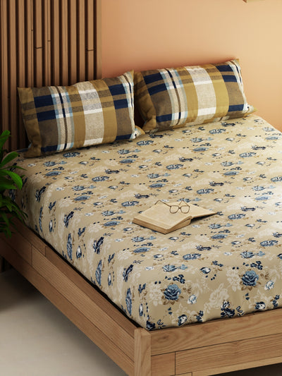 Extra Smooth Micro Double Bedsheet With 2 Pillow Covers <small> (floral-sand/blue)</small>