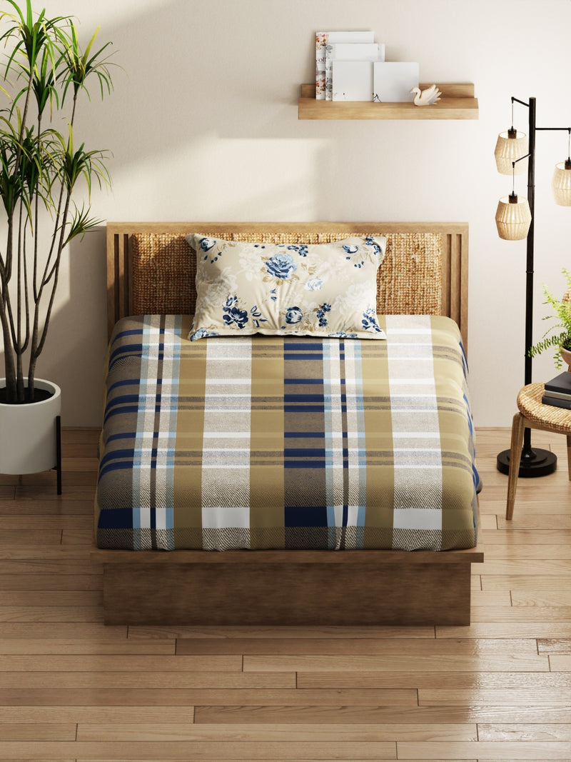 Extra Smooth Micro Single Bedsheet With 1 Pillow Covers <small> (floral-sand/blue)</small>