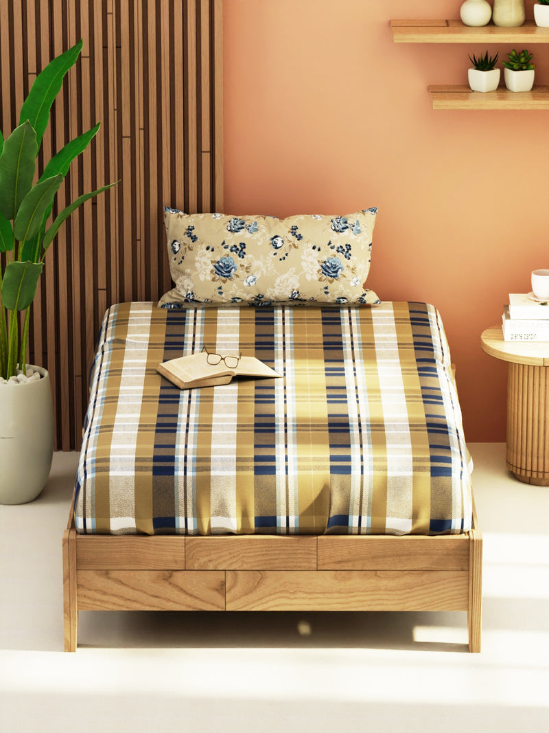 Extra Smooth Micro Single Bedsheet With 1 Pillow Cover <small> (floral-sand/blue)</small>