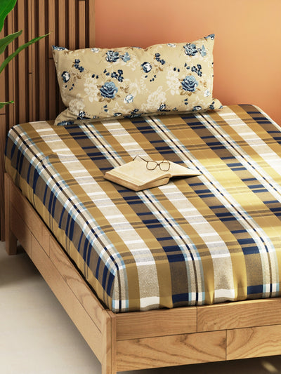 Extra Smooth Micro Single Bedsheet With 1 Pillow Cover <small> (floral-sand/blue)</small>