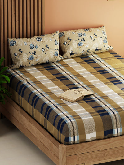 Extra Smooth Micro Double Bedsheet With 2 Pillow Covers <small> (floral-sand/blue)</small>