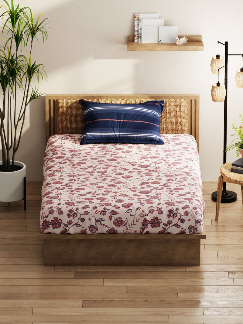 Extra Smooth Micro Single Bedsheet With 1 Pillow Covers <small> (floral-brick/blue)</small>