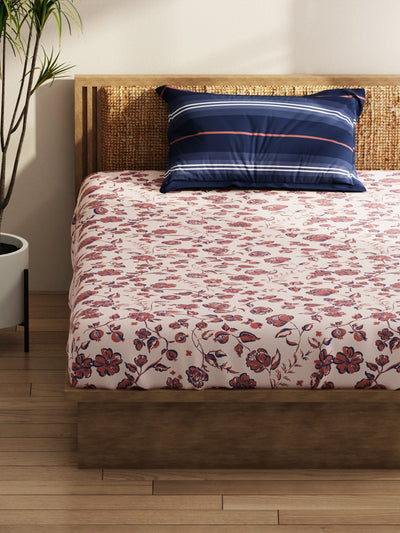 Extra Smooth Micro Single Bedsheet With 1 Pillow Covers <small> (floral-brick/blue)</small>