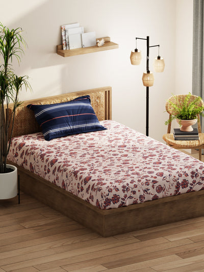 Extra Smooth Micro Single Bedsheet With 1 Pillow Covers <small> (floral-brick/blue)</small>