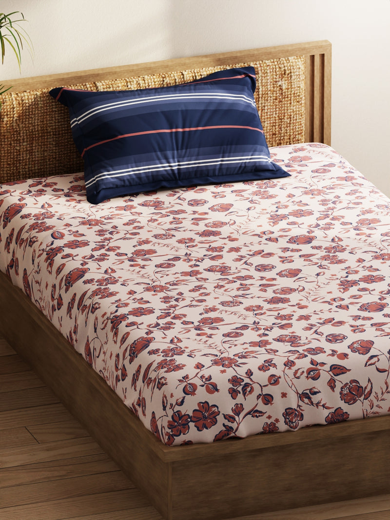 Extra Smooth Micro Single Bedsheet With 1 Pillow Covers <small> (floral-brick/blue)</small>