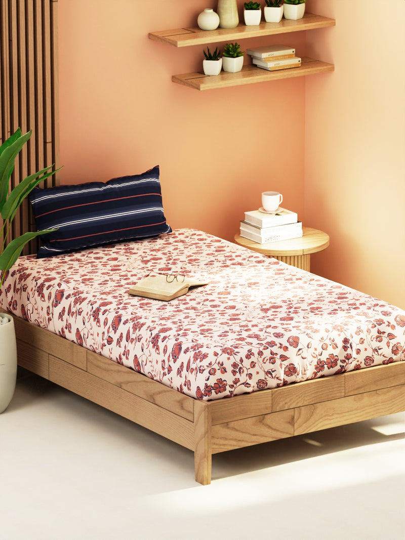 Extra Smooth Micro Single Bedsheet With 1 Pillow Cover <small> (floral-brick/blue)</small>