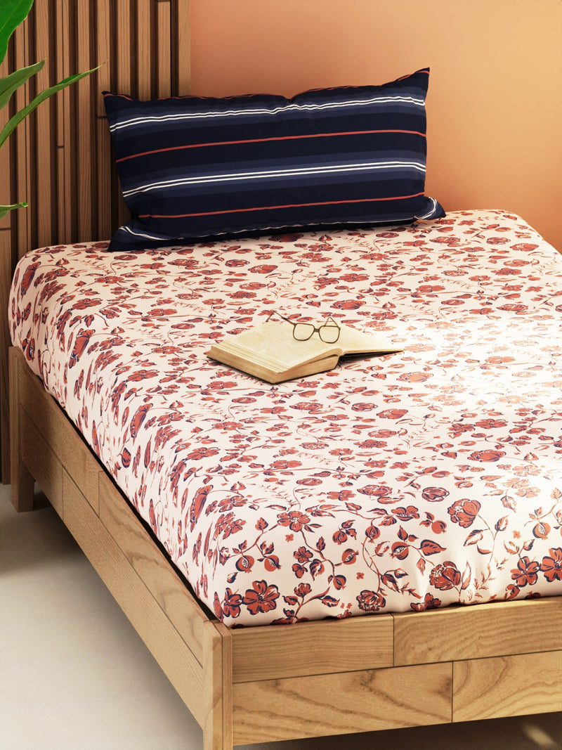 Extra Smooth Micro Single Bedsheet With 1 Pillow Cover <small> (floral-brick/blue)</small>